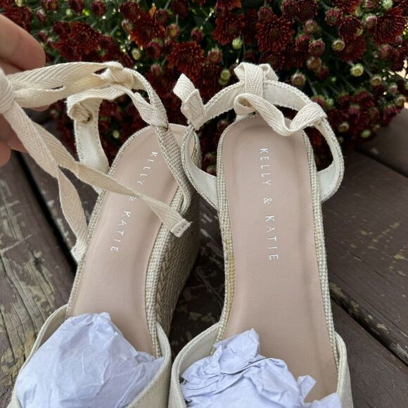Kelly‎ & Katie Hanah Espadrilles Metallic Wrap  Cream Sandals Women Shoes Size 8 - Picture 8 of 15